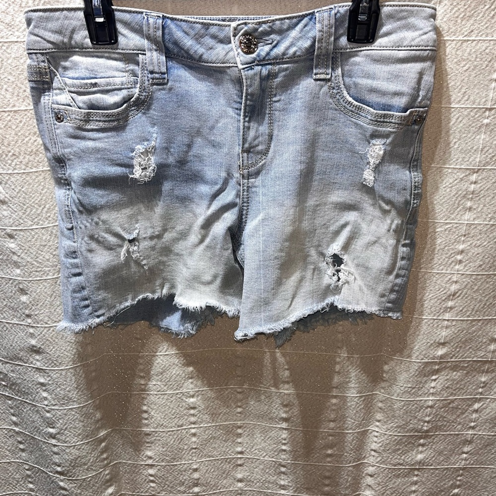 Distressed Light Blue Denim Shorts